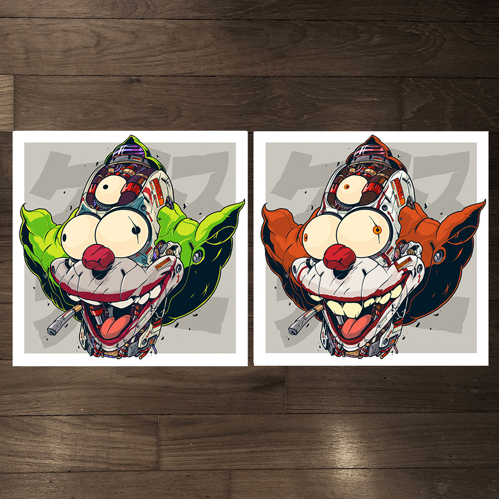 clogtwo inkandclog studio ink and clog mechasoul mecha mech joker pennywise Krusty the simpsons