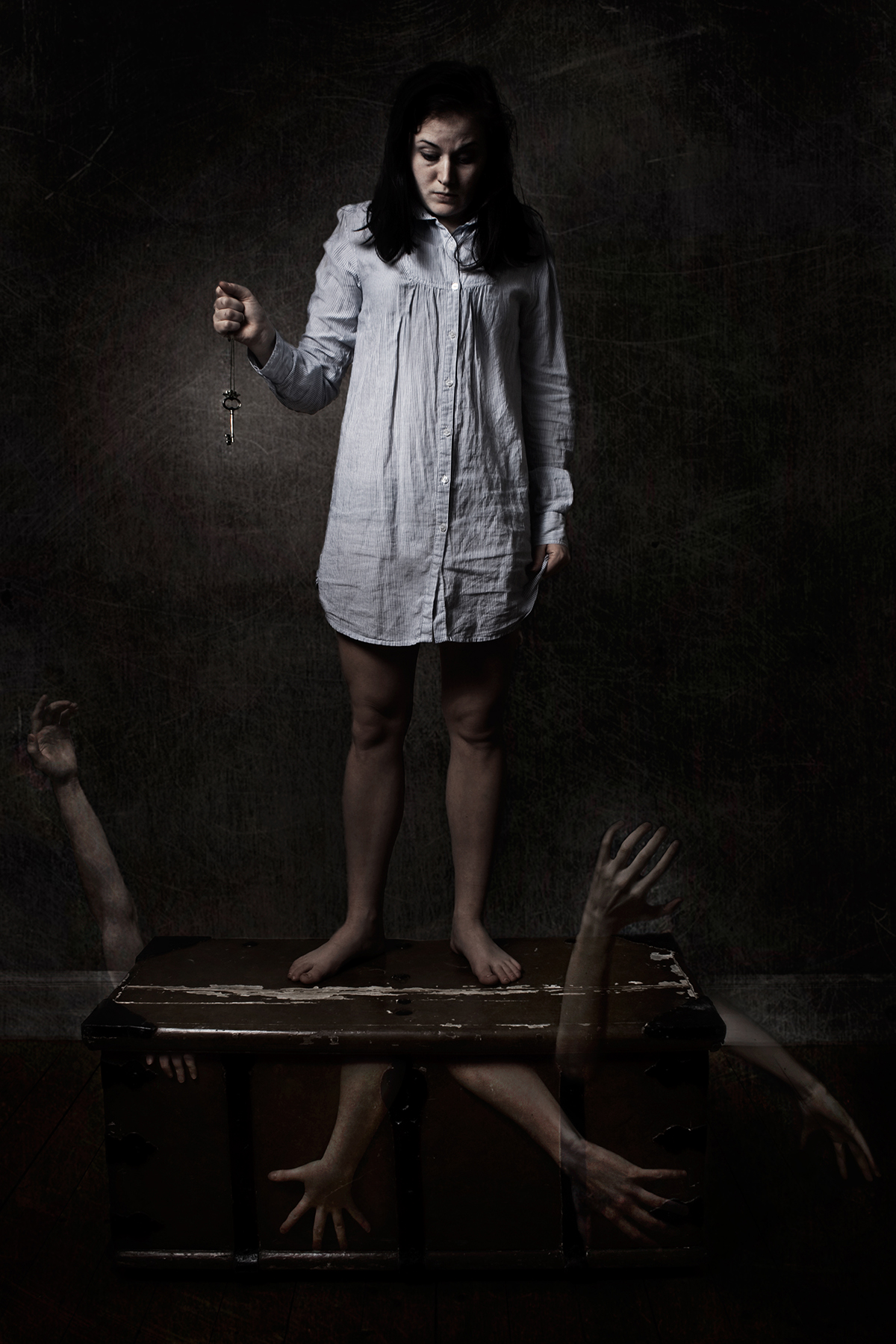 surreal photo selfportrait fantasy photoshop hands ghost dream Scary scared girl afraid