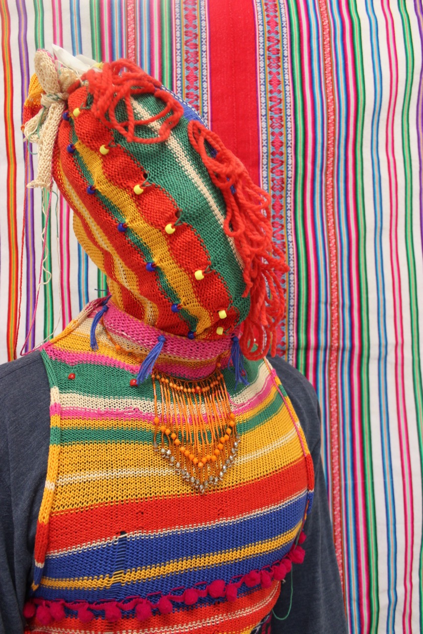 knit yarn knitting machine photoshoot stripes manta mask peru