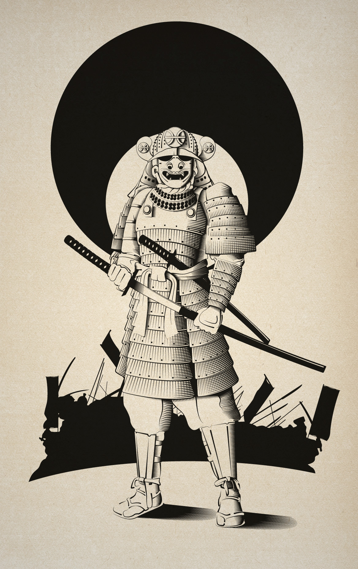 samurai black & withe draw sketch warrior War