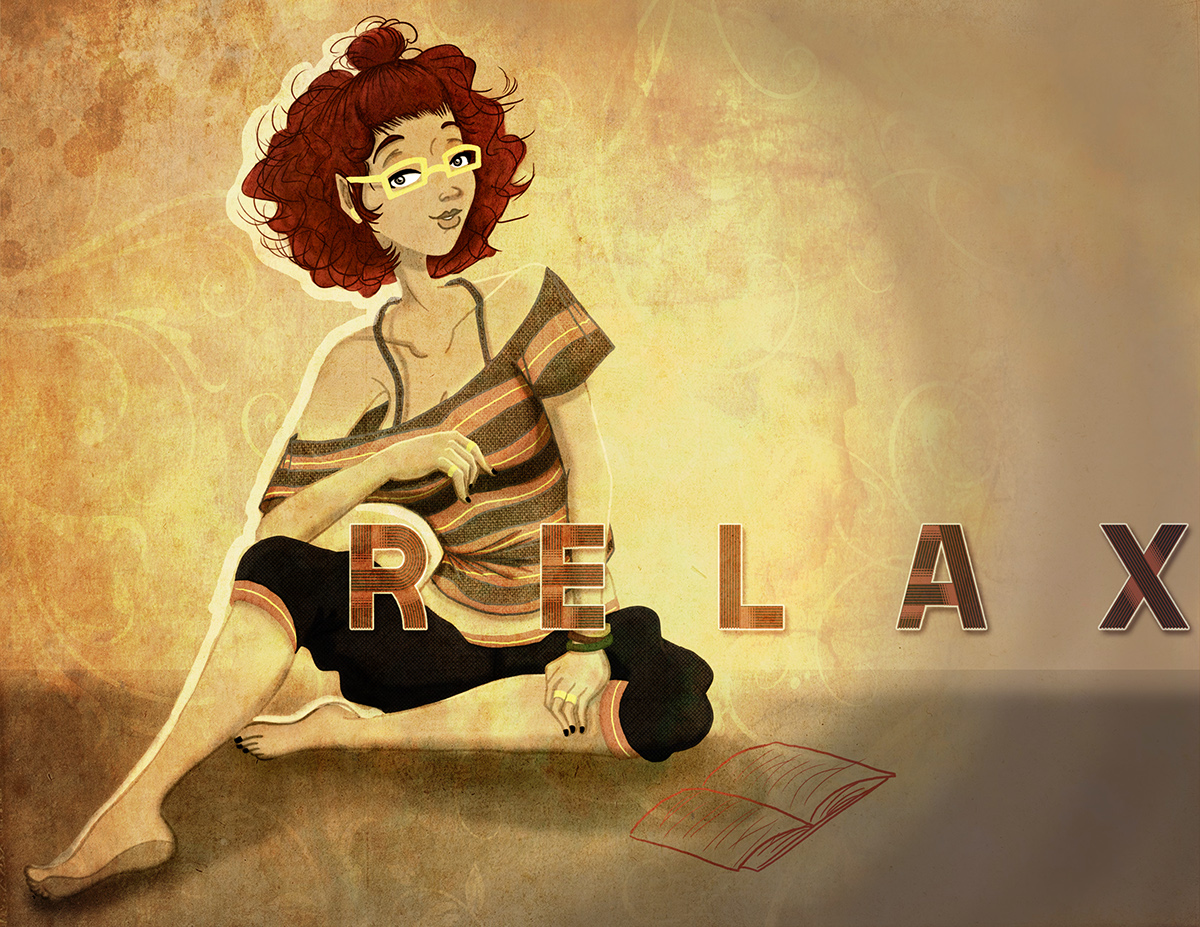 relax relaxation calm warm colors reading urban design pajamas sexy cool curly hair woman textures
