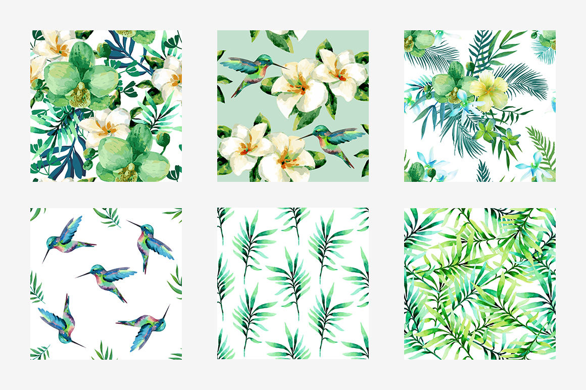 Flowers fabric wrapping Tropical floral leaf card texture design background exotic hummingbird bird summer Nature