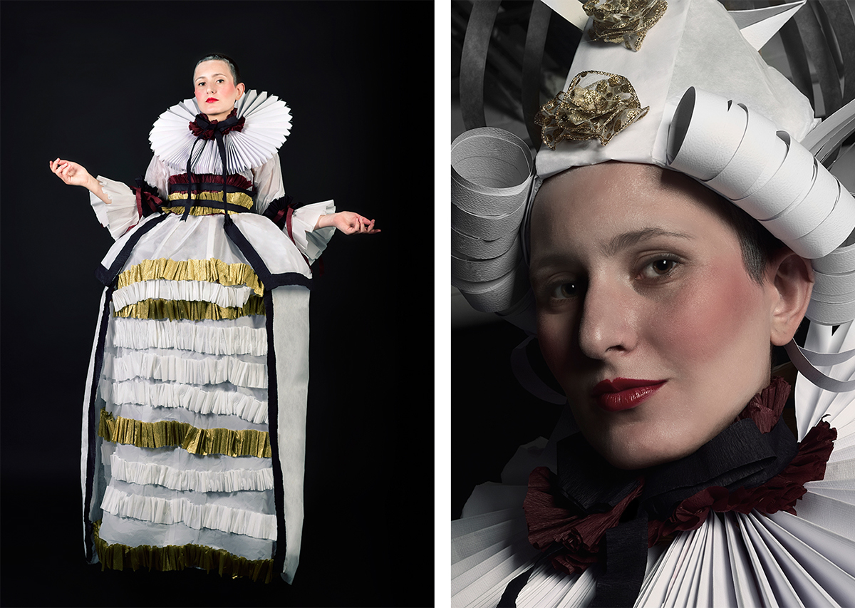fashion design art direction  baroque rococo vampire Female Model fashion photography paper dress Costume Design 