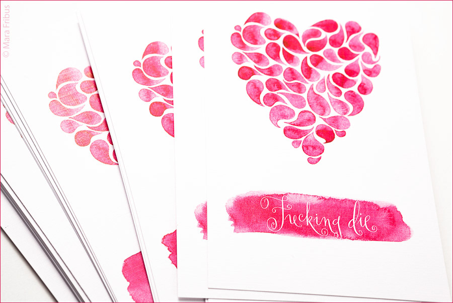 valentine Valentine's Day postcard greeting card watercolor watercolour offensive heart pink