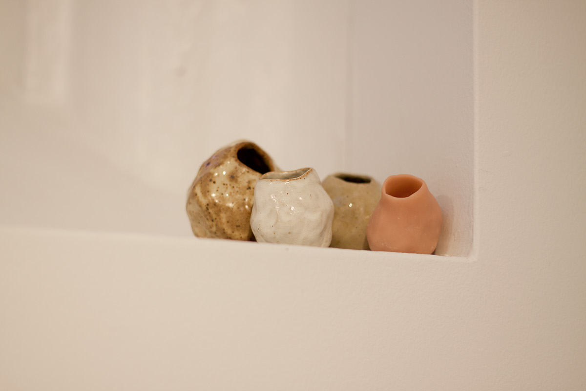 installation genesis ceramics  porcelain tiles girls Pots figurative Trinity