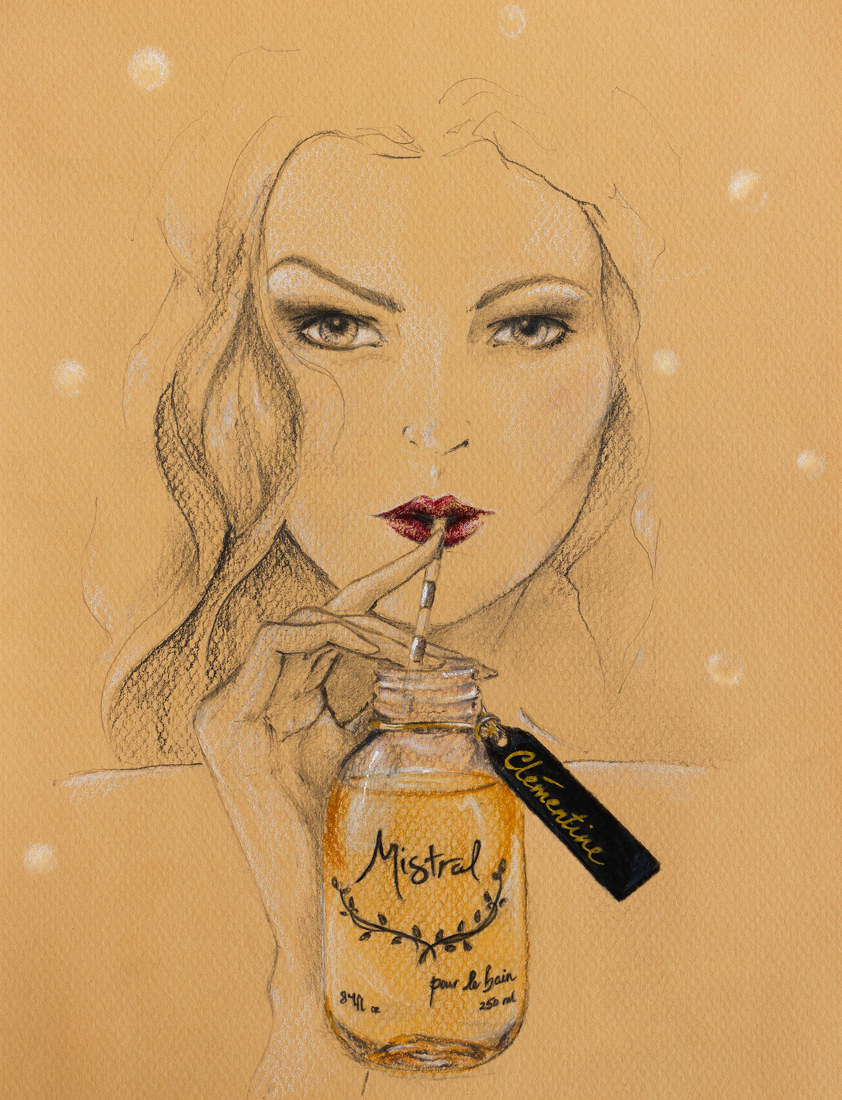 fashion illustration beauty graphite coloured pencil Mistral girl