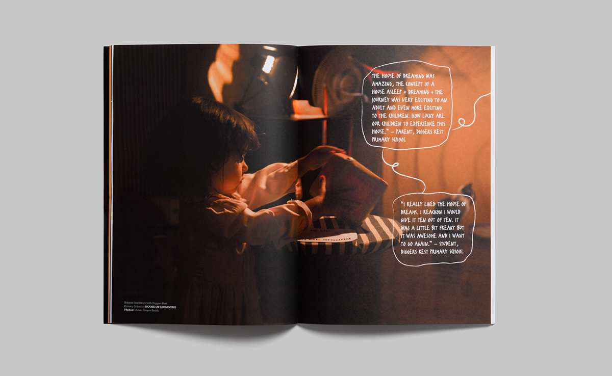 annual report Theatre Melbourne report document spreads orange design Layout