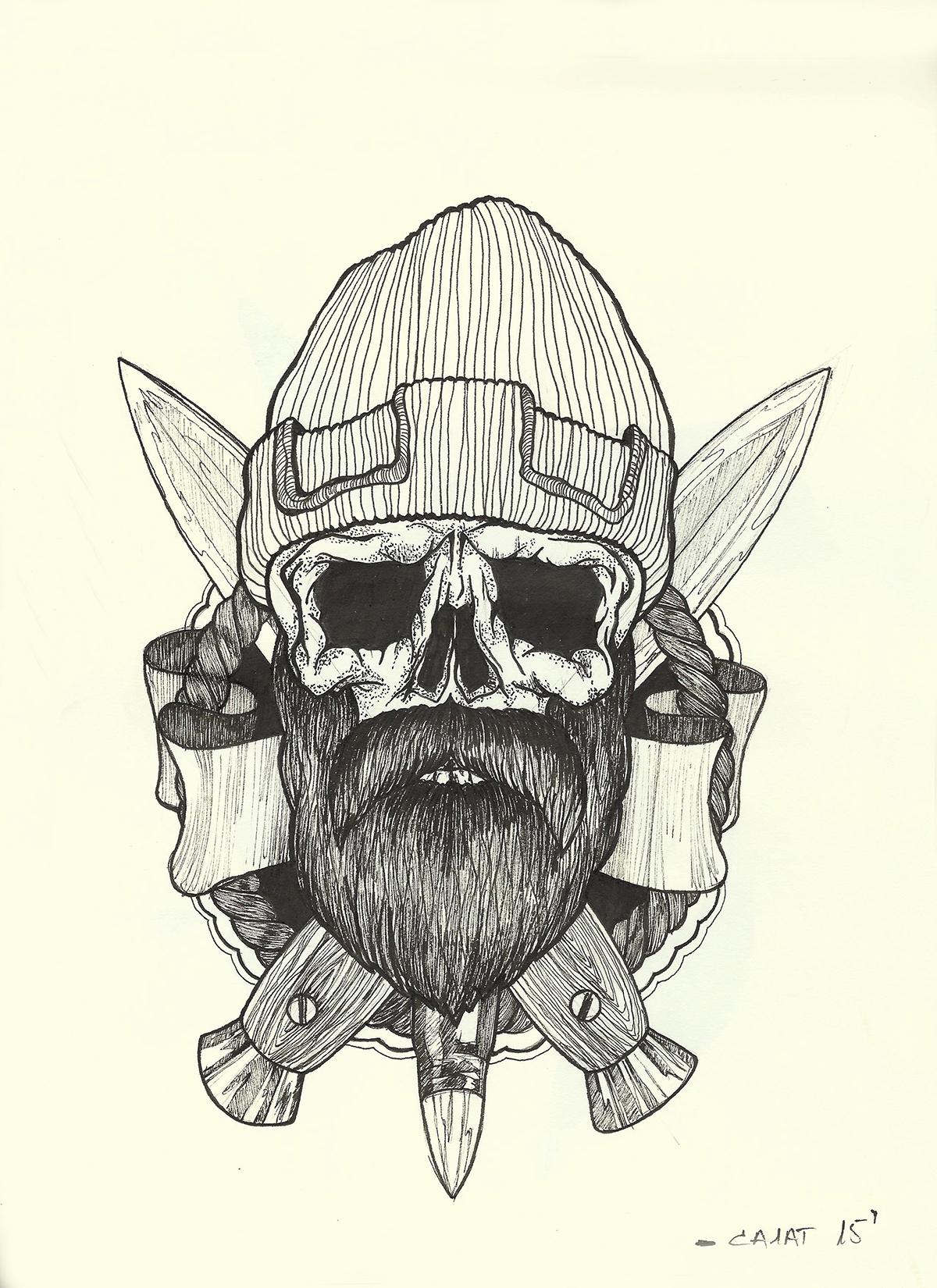 wiking skull bearded coast of arms Bullet knife mask