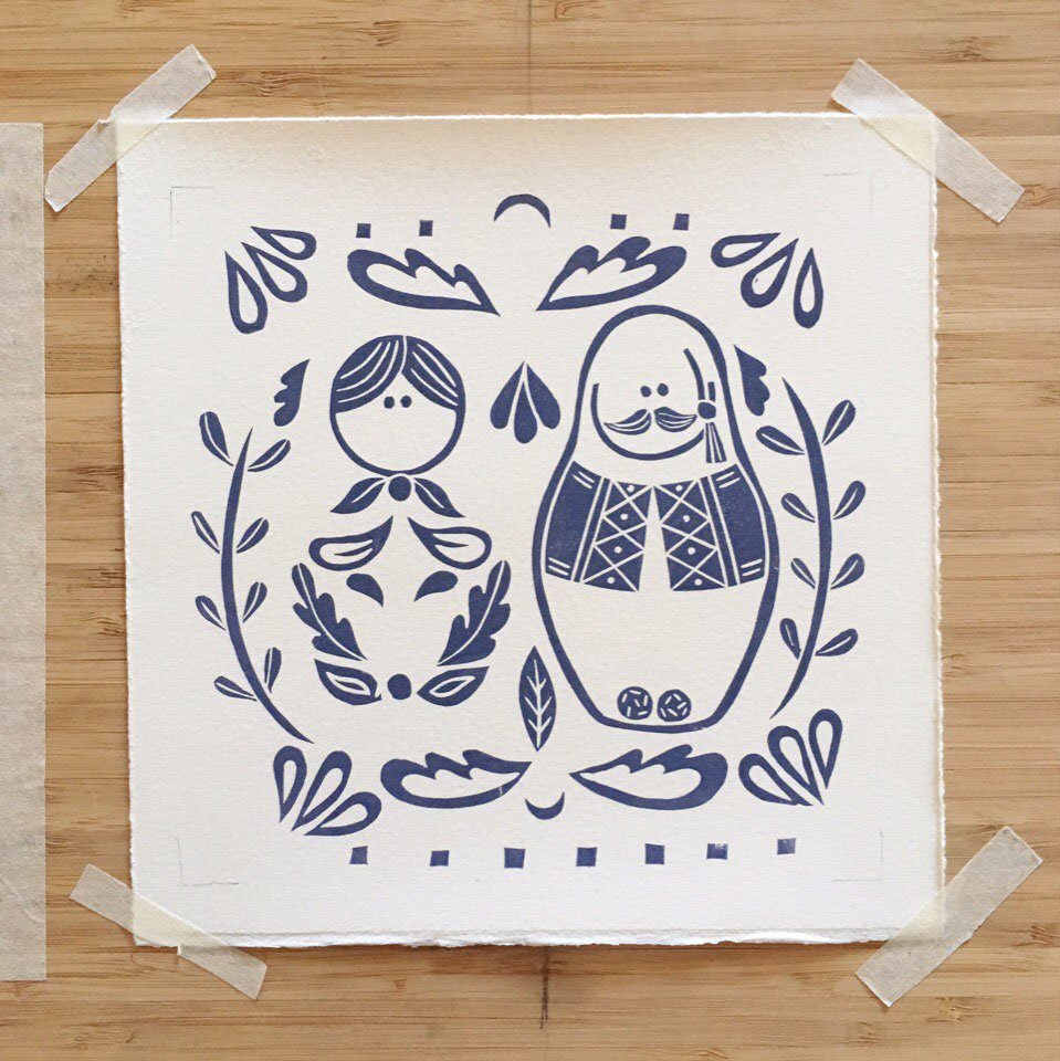 linocut Linoprint printmaking Invitation wedding
