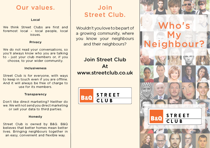 posters b&q leaflet Street club StreetClub people faces orange