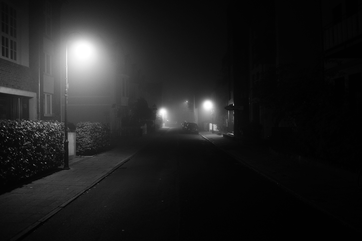 city black White fog myst naked Zorn solitude Picture digital wide angle Bremen night Street