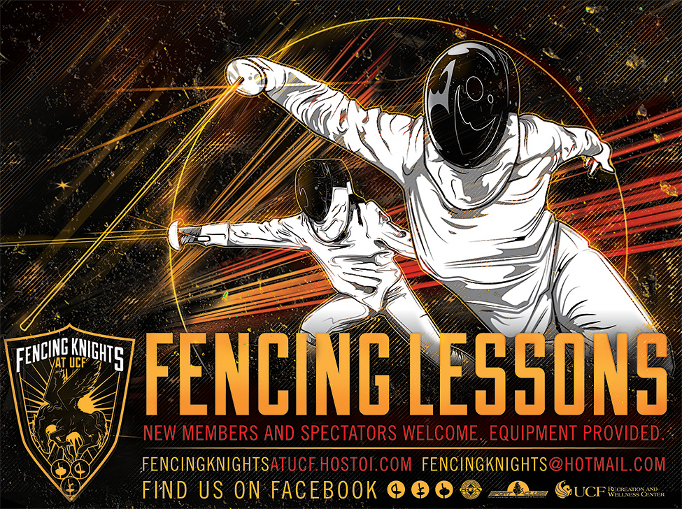 fencing knights ucf University Central Florida fire Swords fencers Gutierrez graphic black dynamic rex