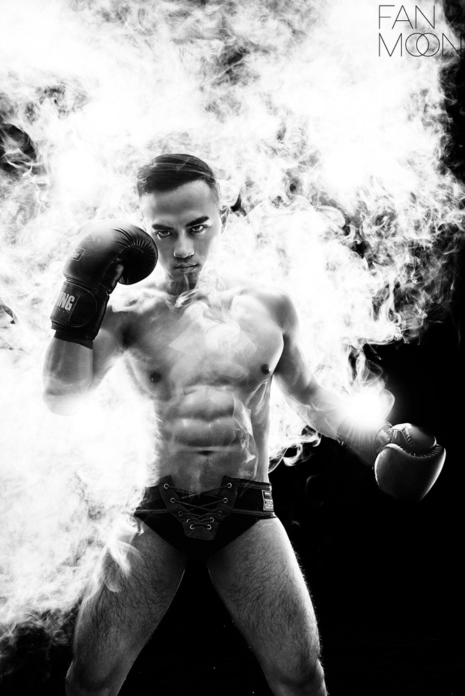 male portrait sexy model Advertising Photography taiwan asia Boxer black and white smoke Studio Photography