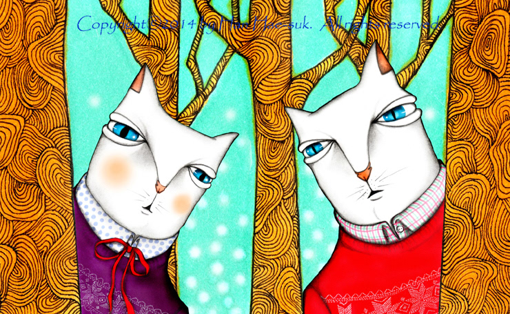 white cat Cat Tree  forest lover hanhaesuk Lovers series Flowers