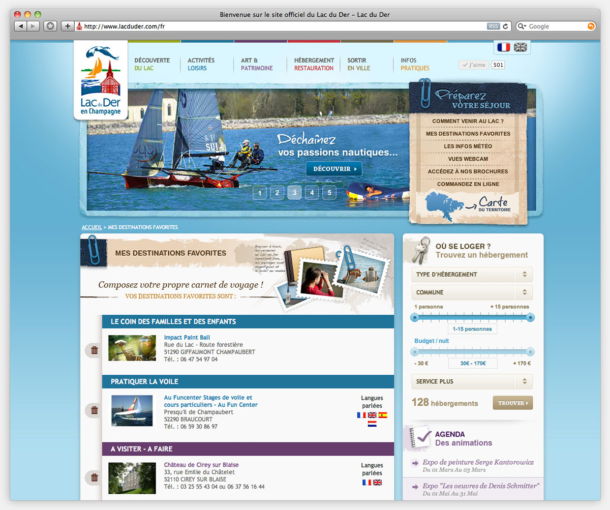 lac du der tourism  tourisme annuaire séjours agenda restauration hébergement map patrimoine Nature Webdesign tourism web site French website