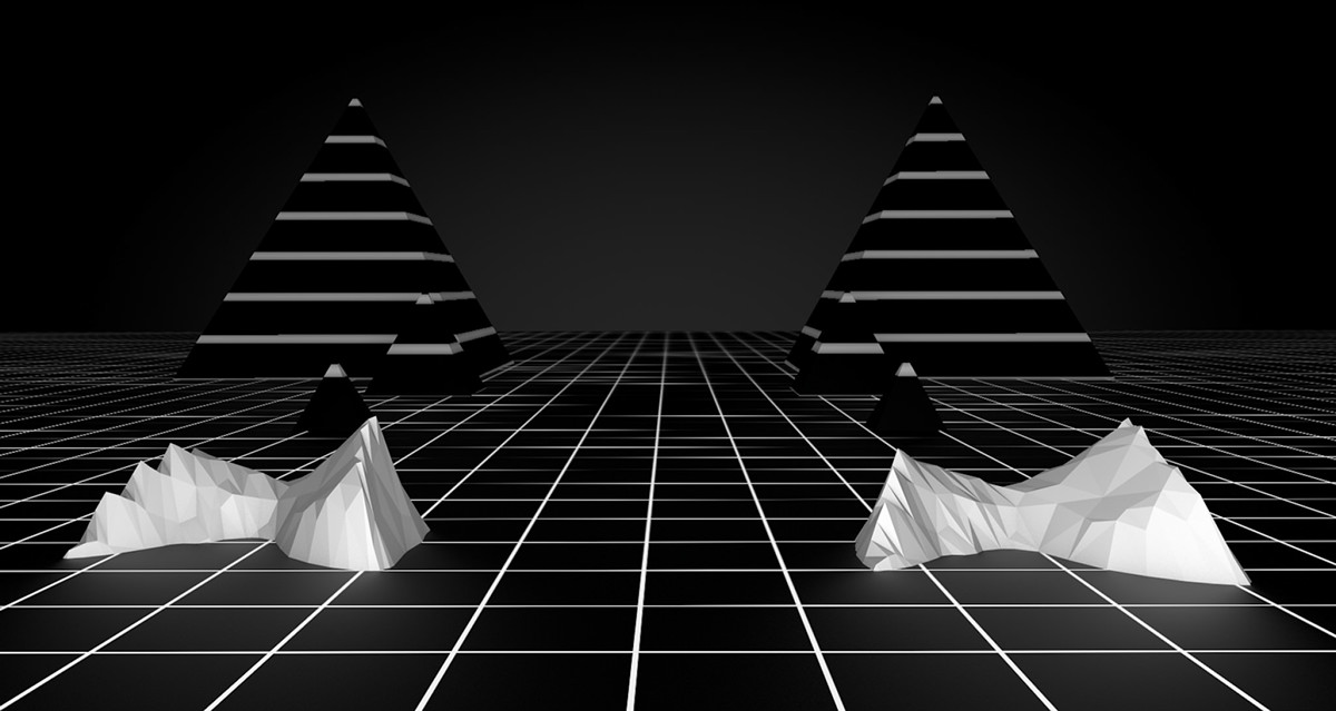 Adobe Portfolio projection Mapping geometric video shapes 3D black and white light dark music