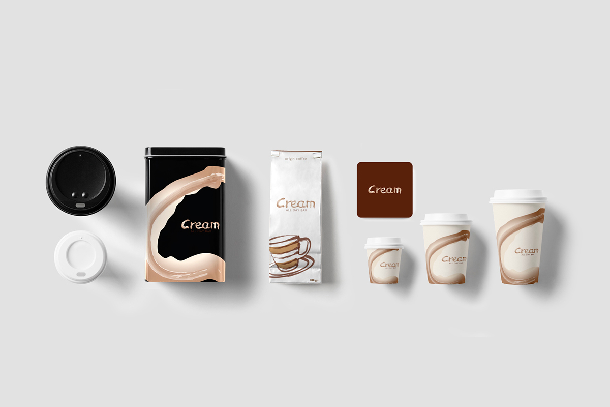 Adobe Portfolio logo Visual Communication cafe Coffee cream Take out corpotate identity Liquid fluid stationary