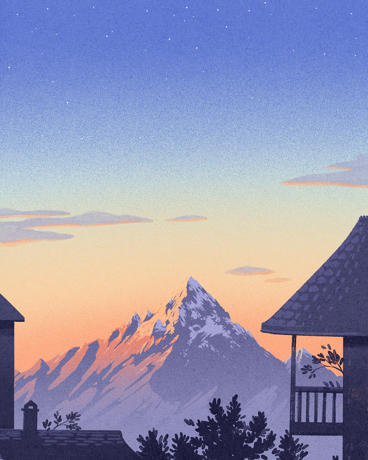 Landscape mountains vintage poster Poster Design vintage illustration alps ILLUSTRATION  magic realism