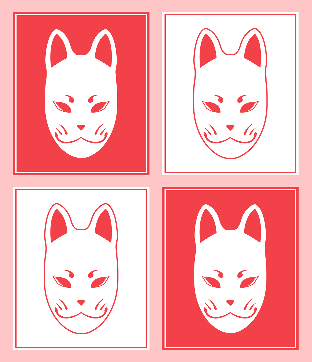 kitsune mask japan red pink sketch vector digital digitalart 2D vectorart