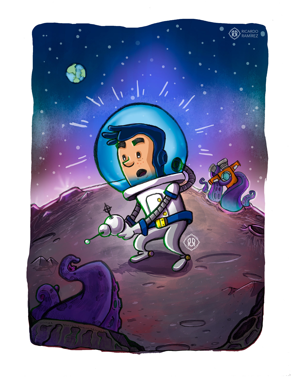 spaceman ilustration wacom light cartoon concept art sketch moon nasa astronauta