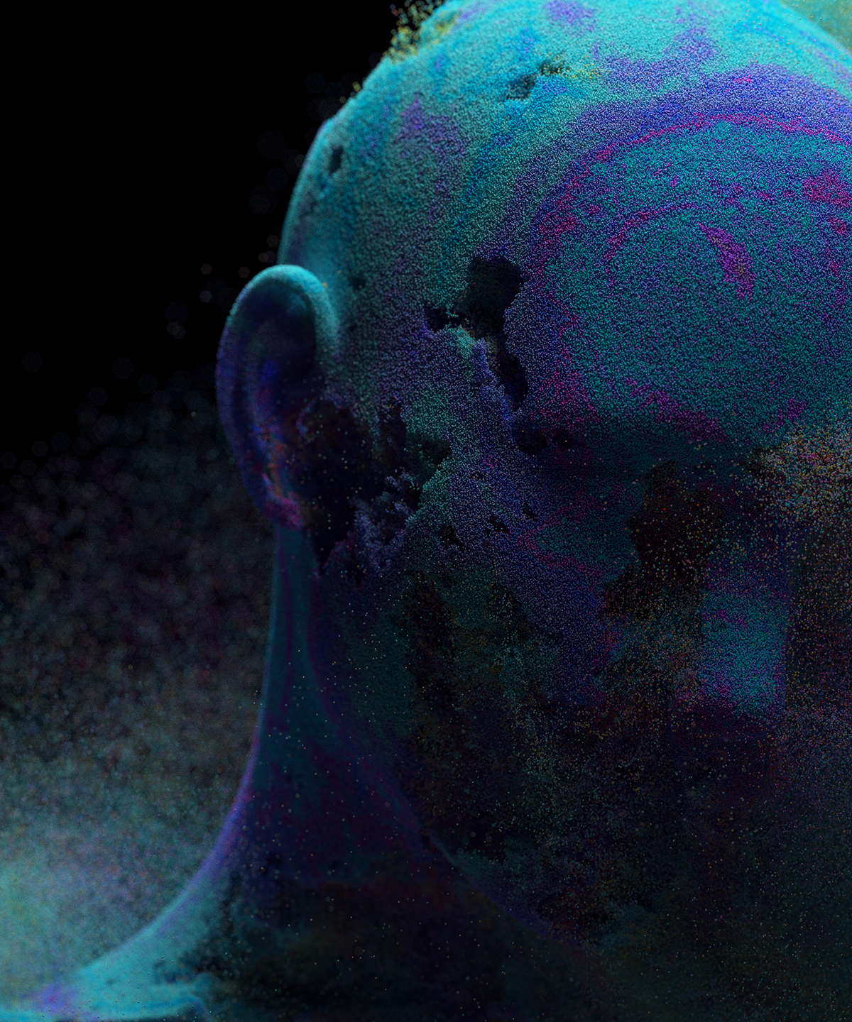 Digital Art  ILLUSTRATION  3D particles houdini redshift face exploration colors