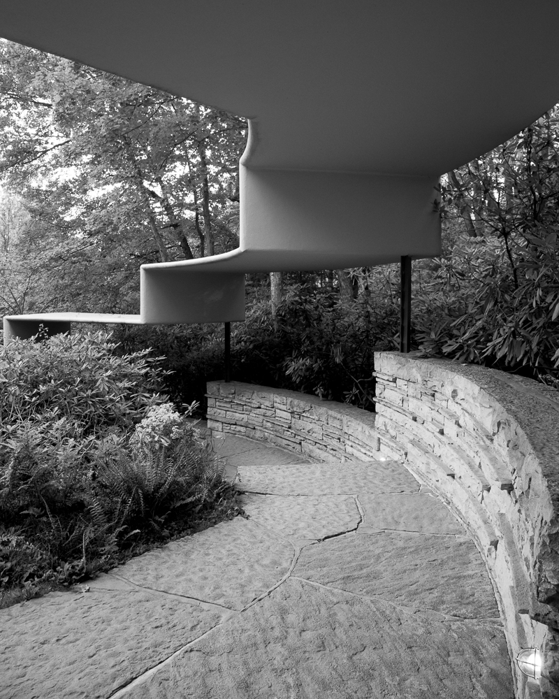 Frank Lloyd Wright Fallingwater Kaufmann Residence architectural photography black and white