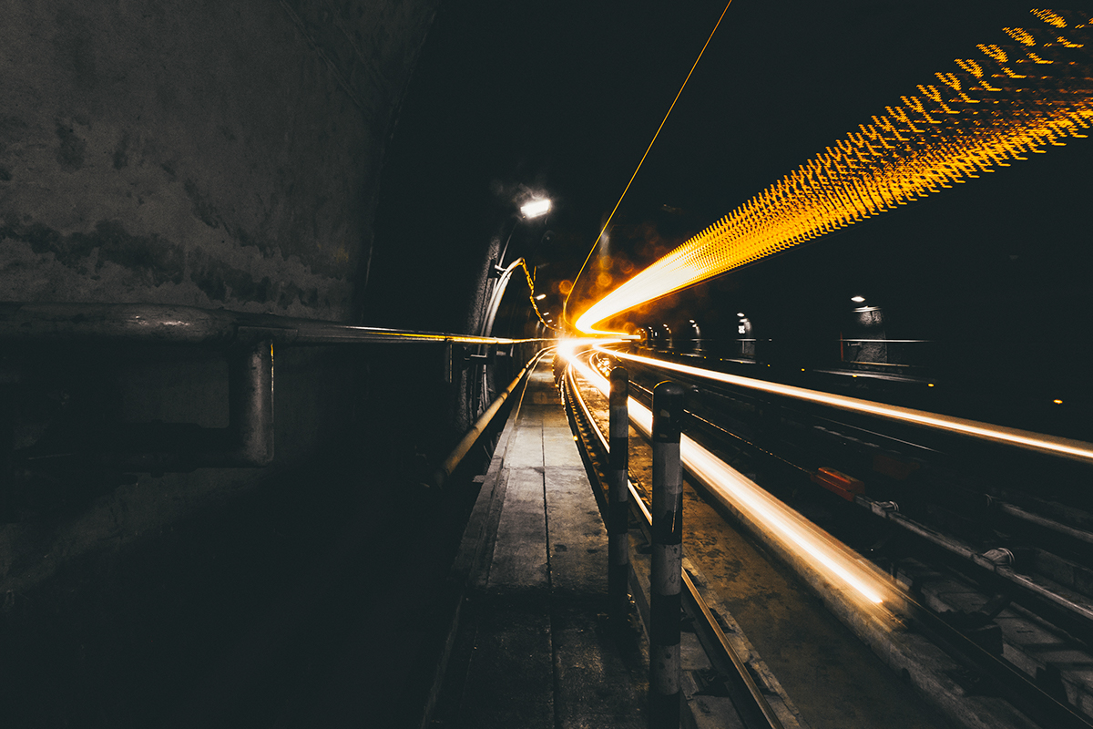 underground subway tube city longexposure trails train yellow lights