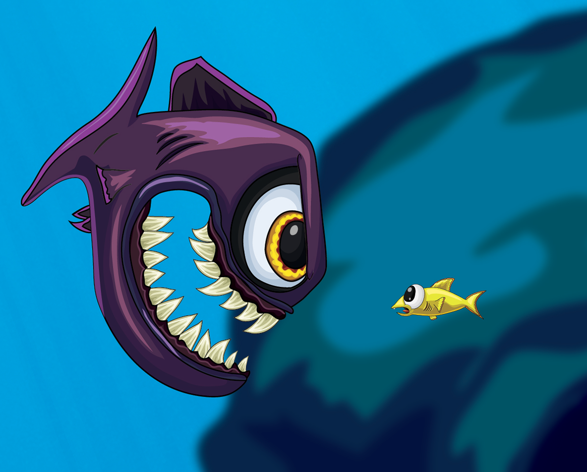 Fun funny comic vector happy fish Ocean Mural