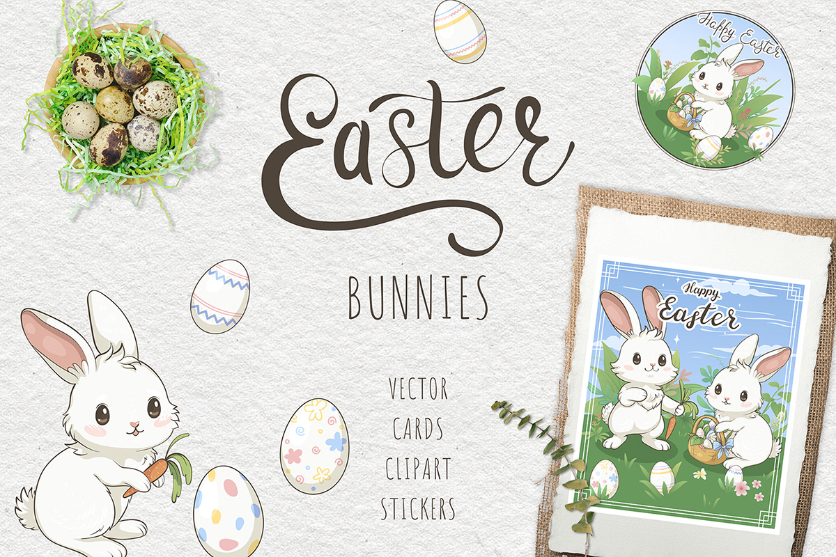 Easter bunny rabbit cute cartoon ILLUSTRATION  vector seamless pattern greeting card