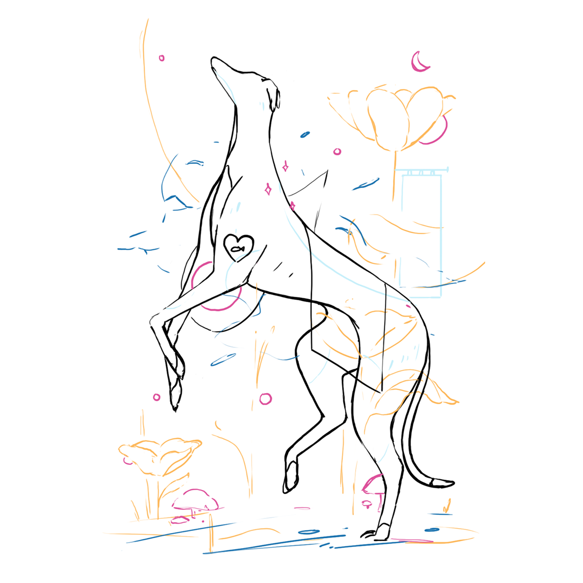 Character dog poster design animal greyhound concept art print sketch