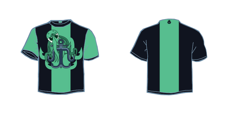 octopus anchor design t-shirt hat flask business card