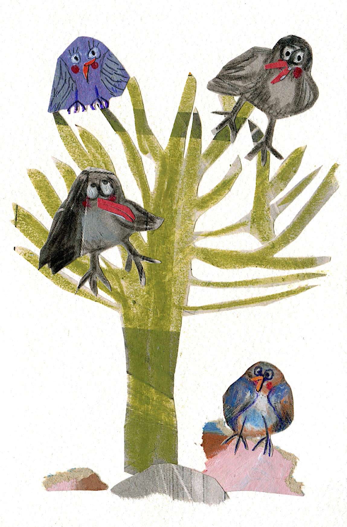 birds childrensbookillustration collage iliustracija ILLUSTRATION  koliažas mixedmedia crowpose story Treepose