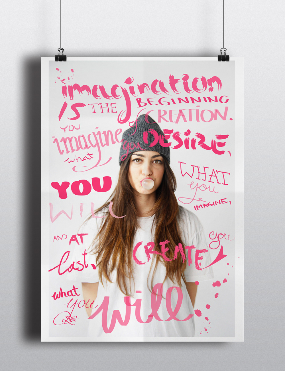 lettering pink bubble gum girl quote poster print