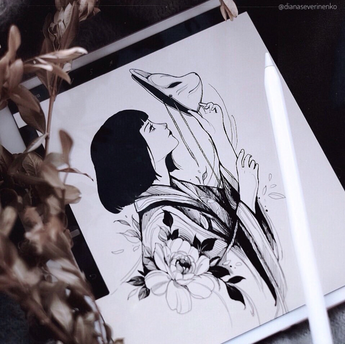 art FOX Hannya mask inks iPad japan folklore japan mask japanese kitsune mistery Procreate yokai