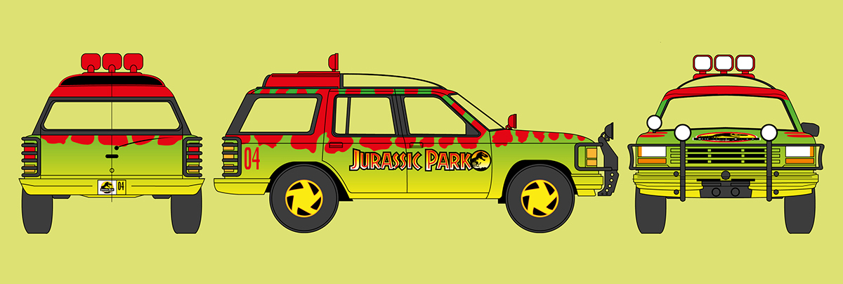vector movie car herbie jurassic Park back to the future DeLorean explorer volkswagen beetle digital