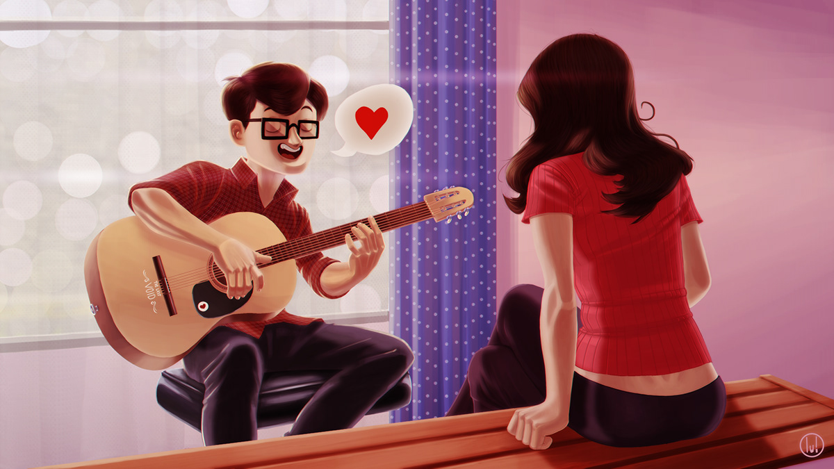 romance romantic couple happy song Love guitar LU animatorlu