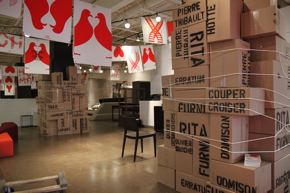 design  installation  posters  exhibition  montreal  furniture  print Domison hochelaga mon amour Hochelaga red Fly mouche heart