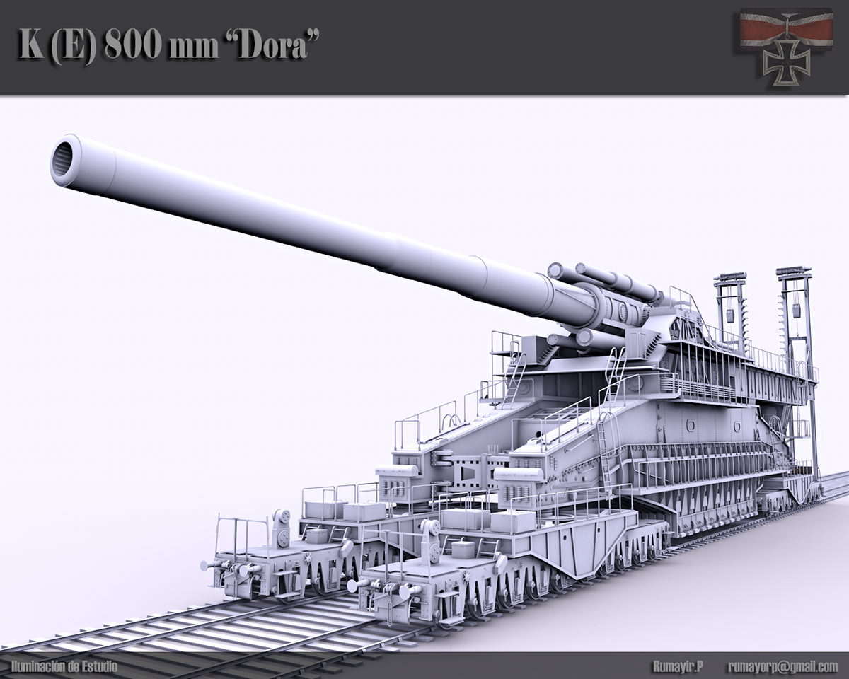 K(E) German Railgun 3D model 3D CGI Railgun german cinema 4d dora gustav