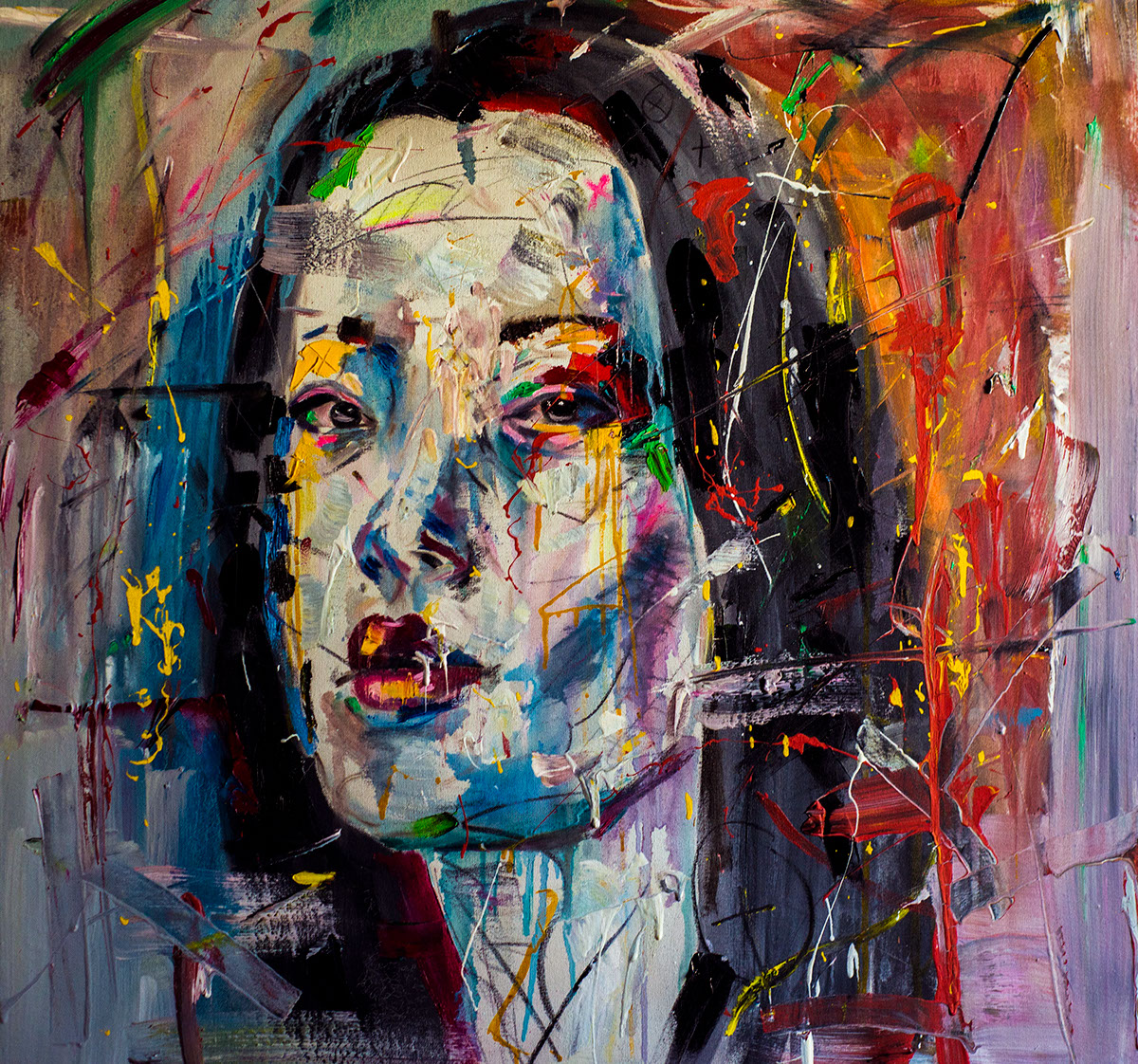 art oil Oils portrait woman traditionalart contemporary colorful acrylic canvas charcoal pencil neon