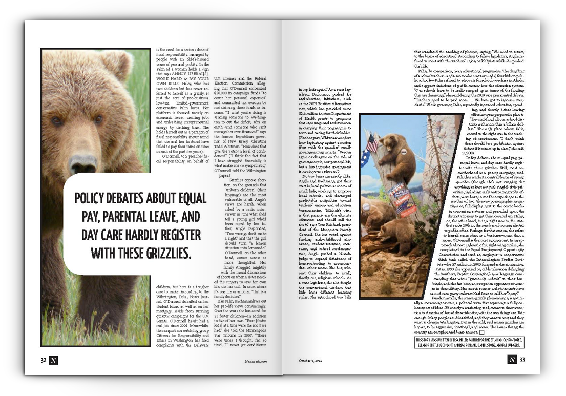Newsweek magazine redesign sarah palin grizzly bears