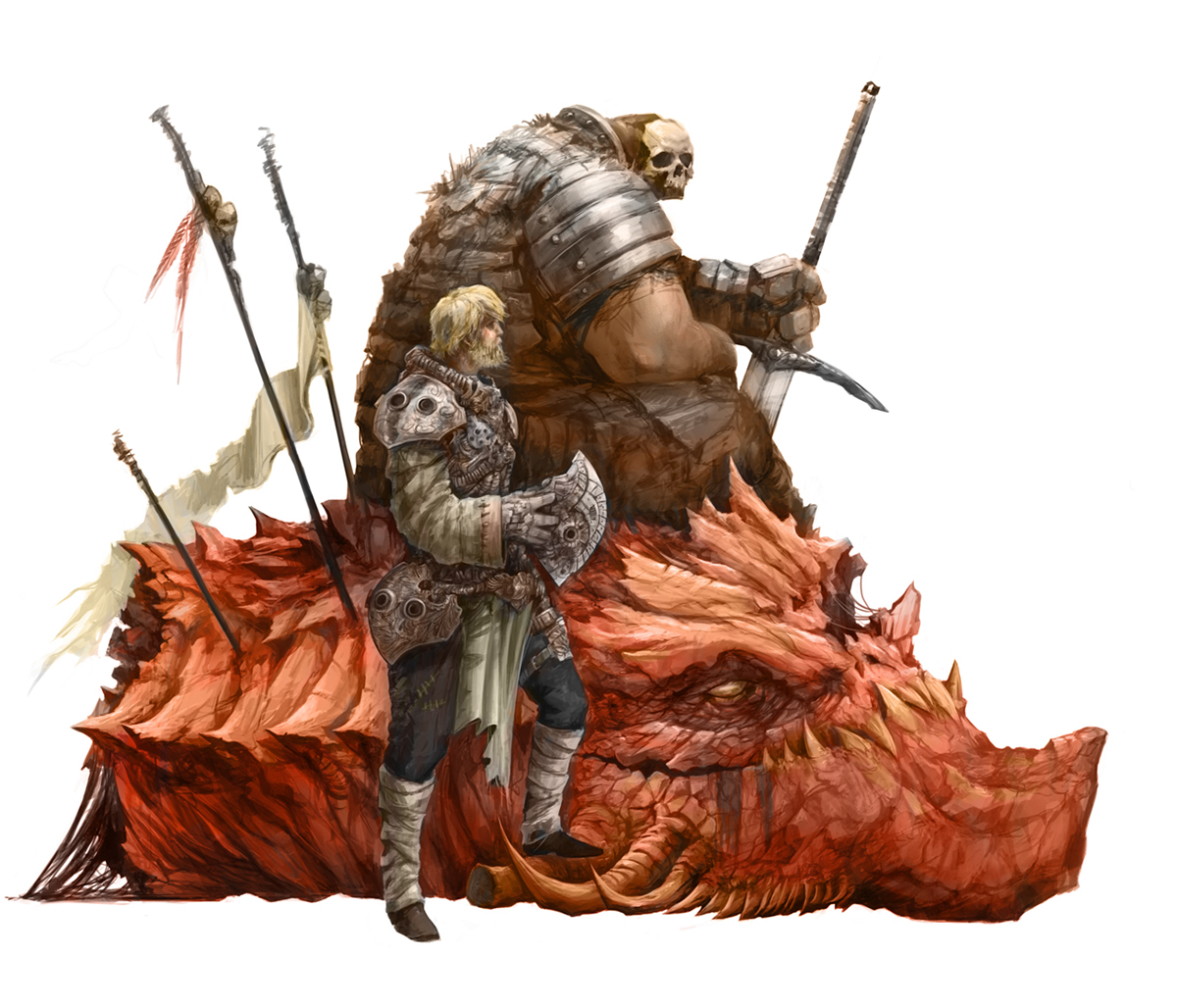 Hunters badass hell knight concept art Sword skull dragon fantasy heroic epic buddies eyardt artwork