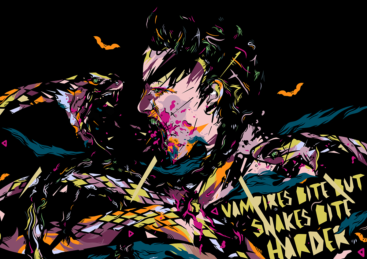 ILLUSTRATION  vector Vampires pattern Halloween horrorrocks snakes design