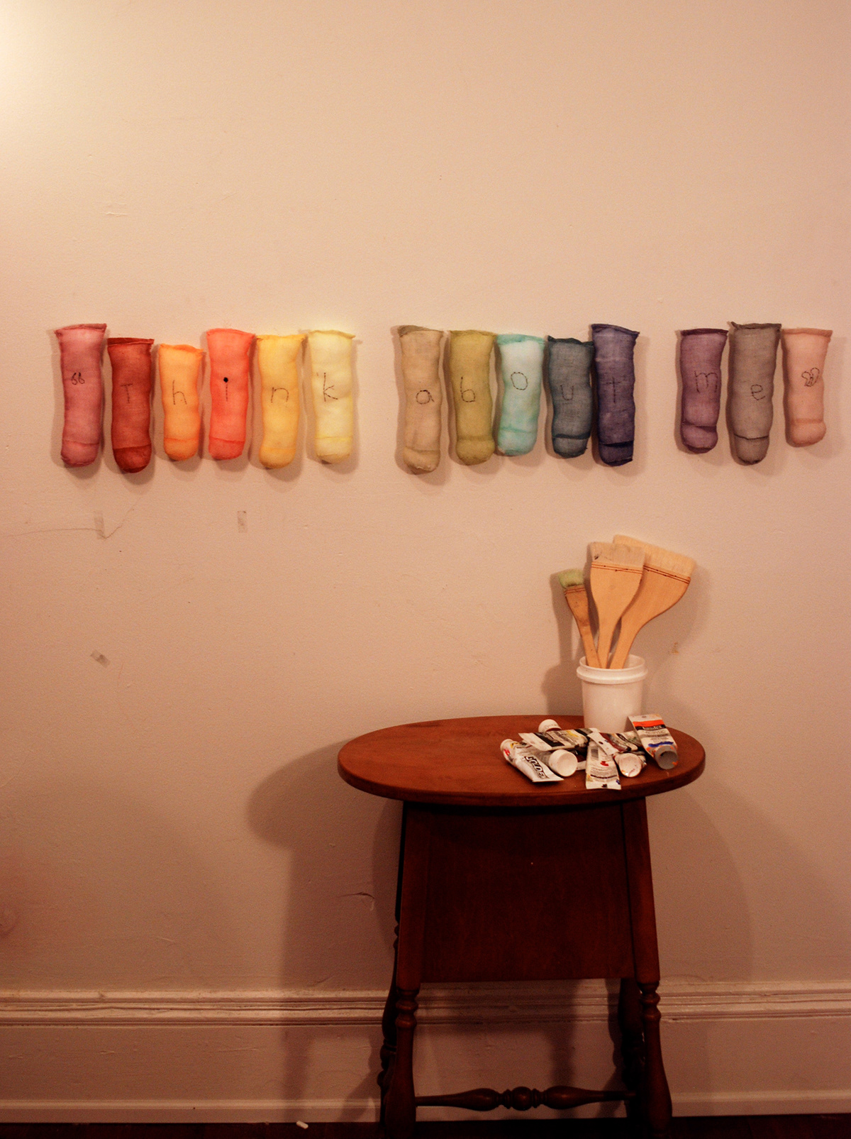 Embrooidery knitting  fiber arts Patterning Dry medium dyeing installation