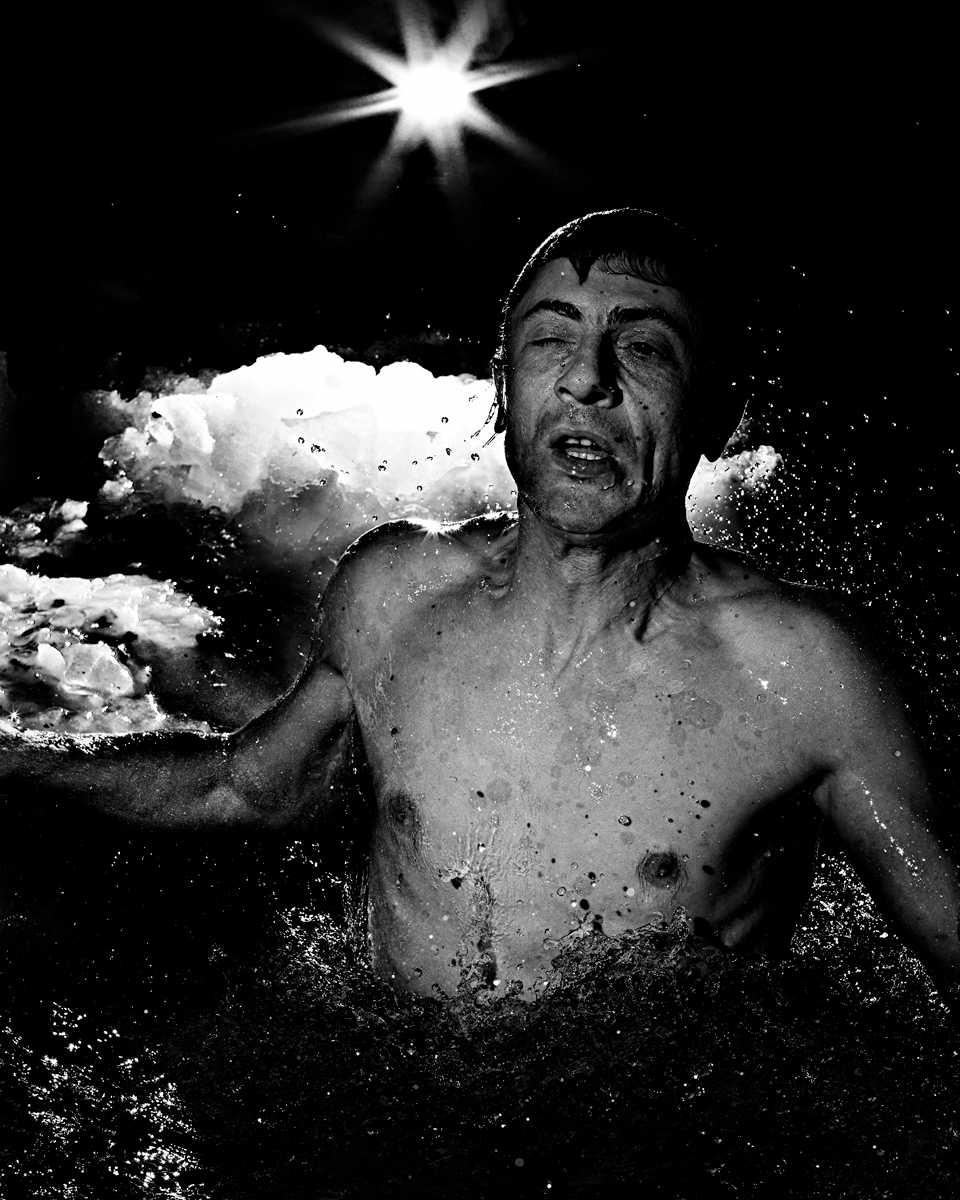 epiphany russian people  Freezing water Orthodox church russian church insanity madness portrait religion naked photoproject black and white sport