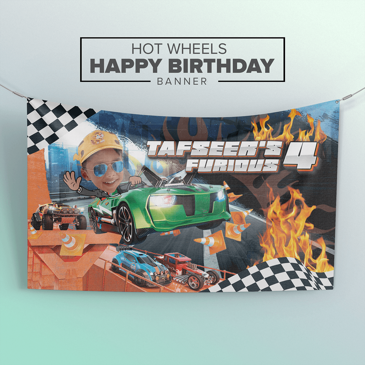Hot Wheels kids birthday party birthday banner Happy Birthday Banner Racing