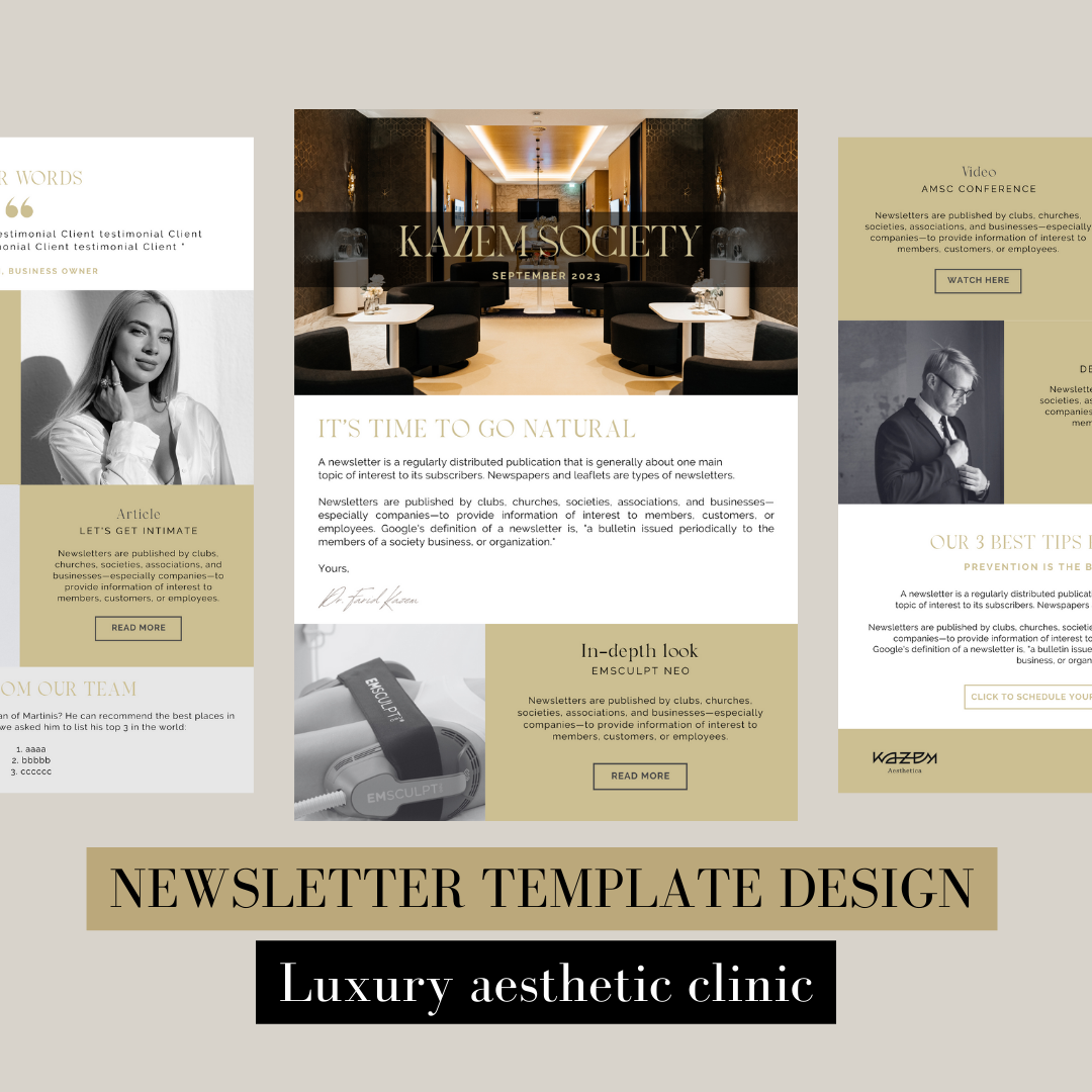 Newsletter Design newsletter template Luxury graphic design Graphic Designer Elegant Design aesthetic clinic MailChimp template elegant newsletter mailchimp email template Newsletter templates