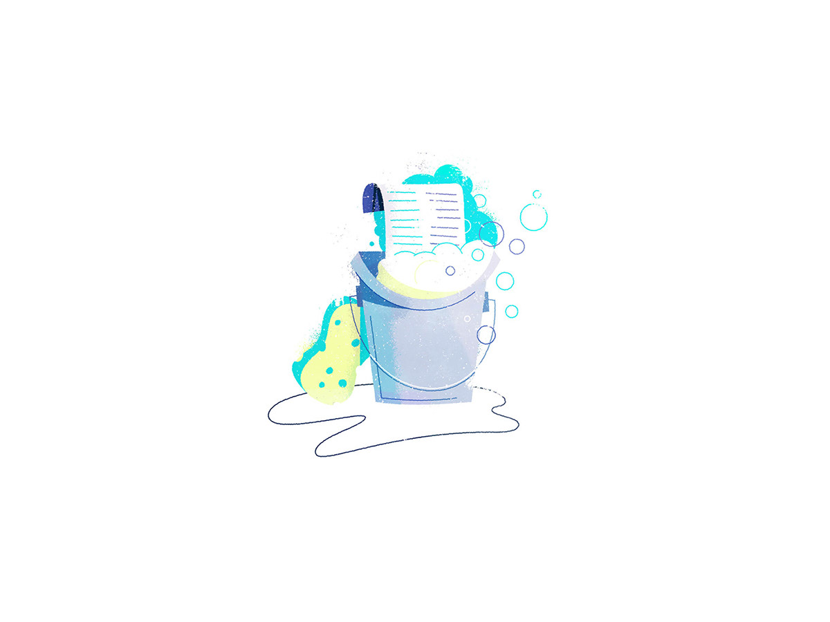 illustration of bucket of water with bubbles