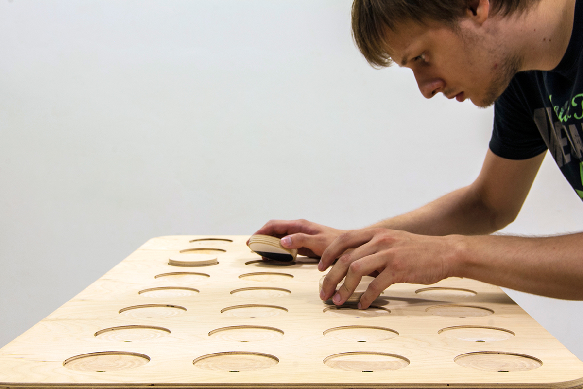 wooden Audio sequencer sound tangible physical computing table aesthetics of interaction interactive embodied audio device Arduino natural user interface coding student