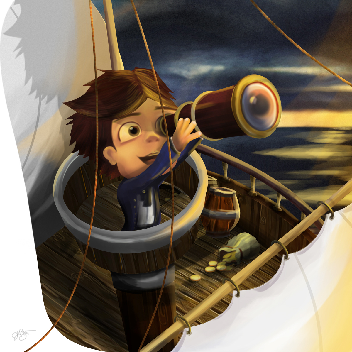 Ocean sea monsters pirates children's book sailors ship