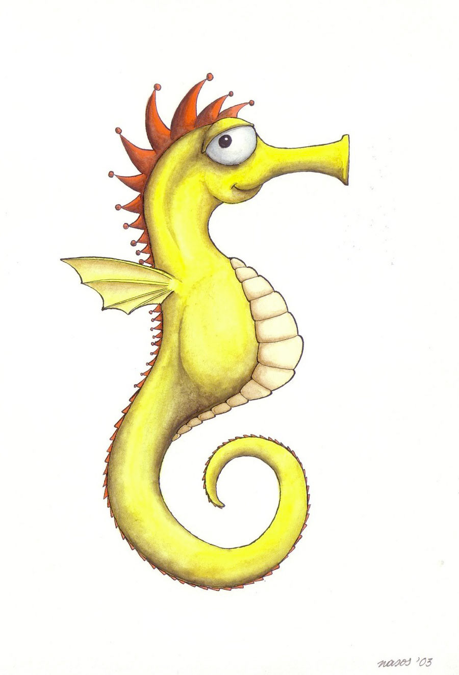 water color  drawing  design Character  cartoon sea horse  yellowbean  art Pop Art watercolor